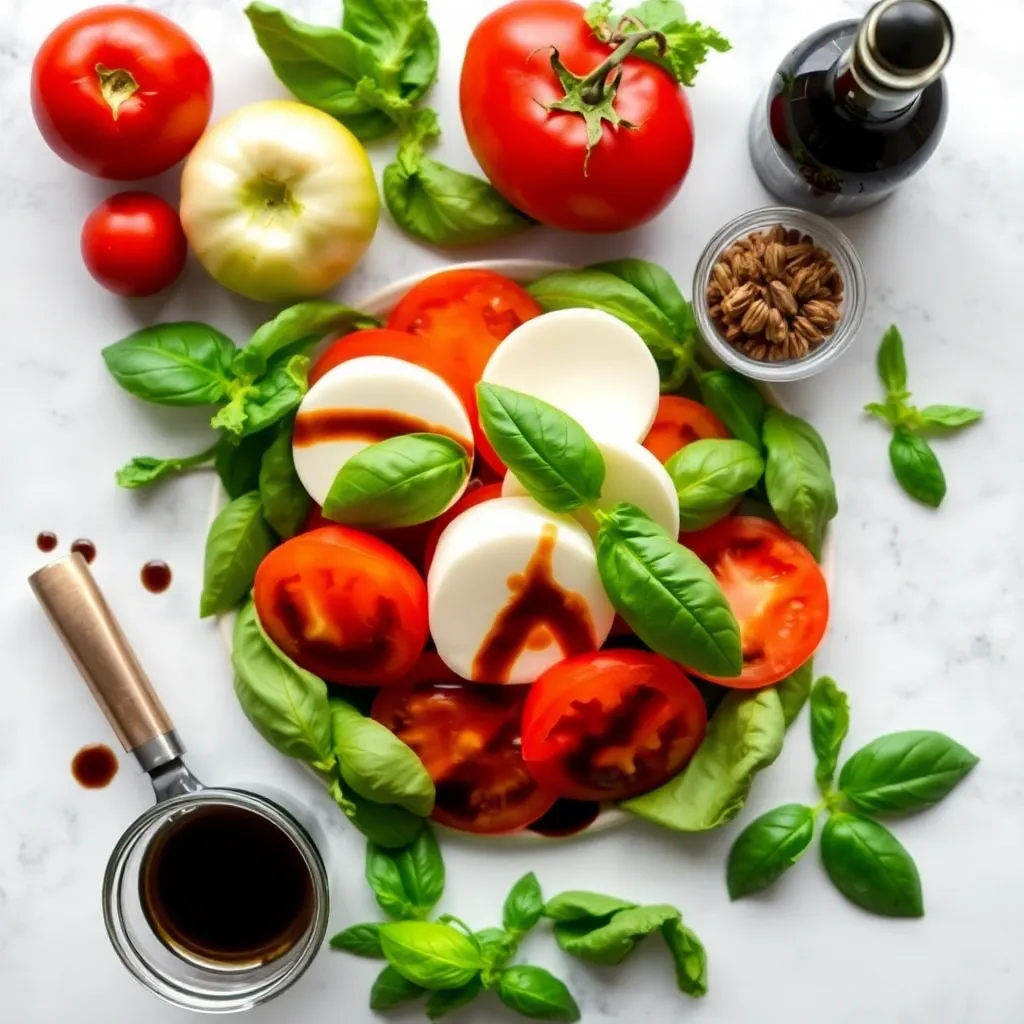 Key ingredients for Caprese Salad with Balsamic Reduction