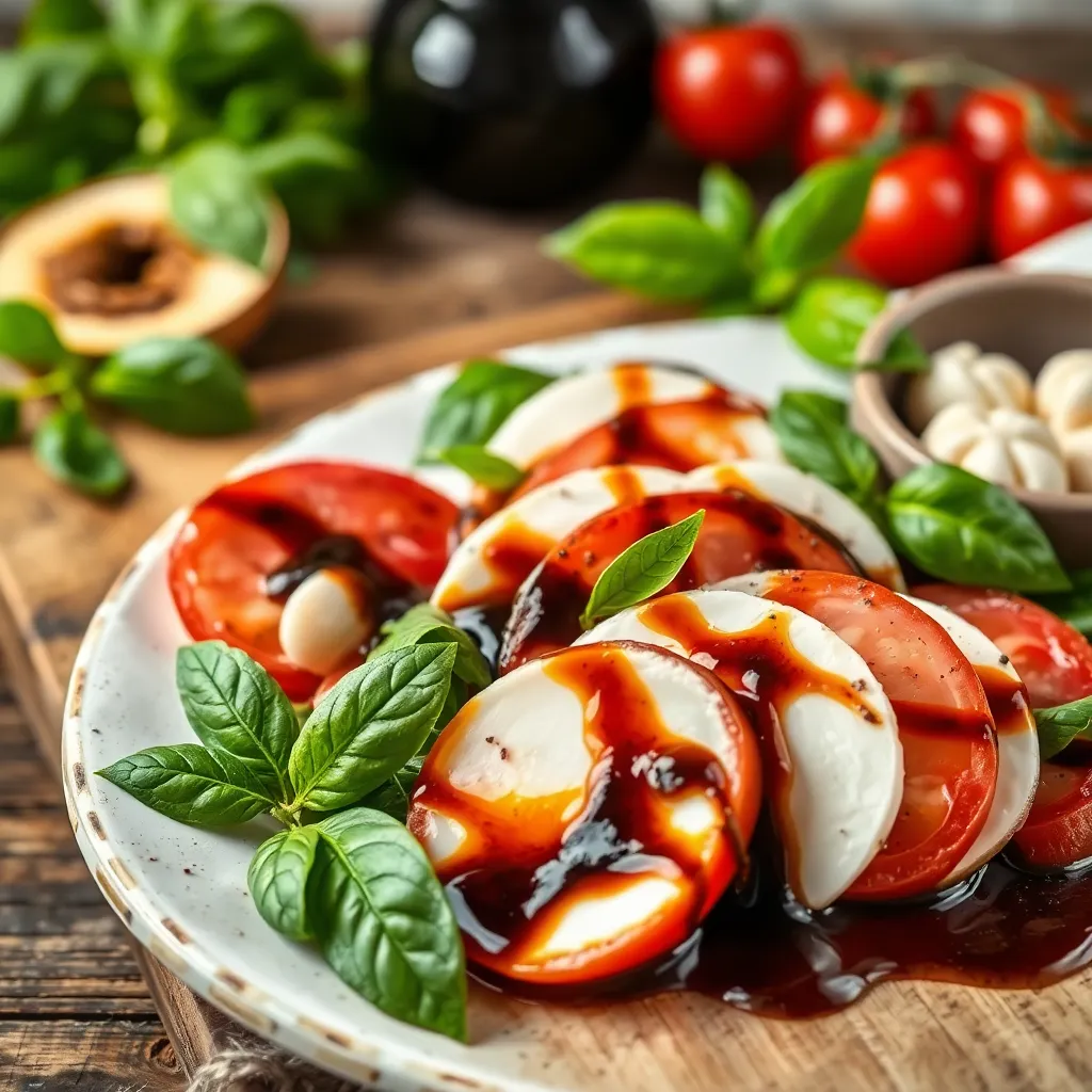 Ingredients used in Caprese Salad with Balsamic Reduction