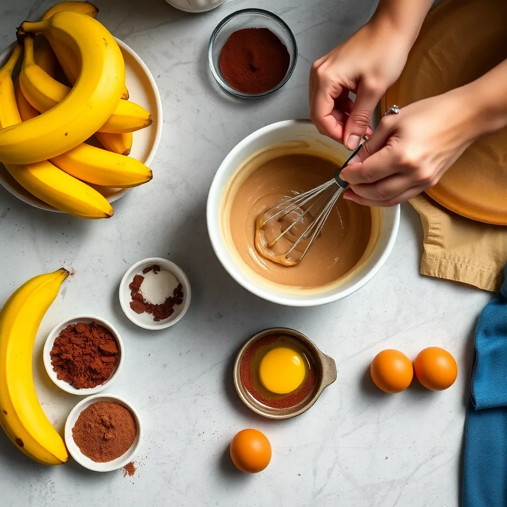 Ingredients for preparing Chocolate Banana Crepes laid out