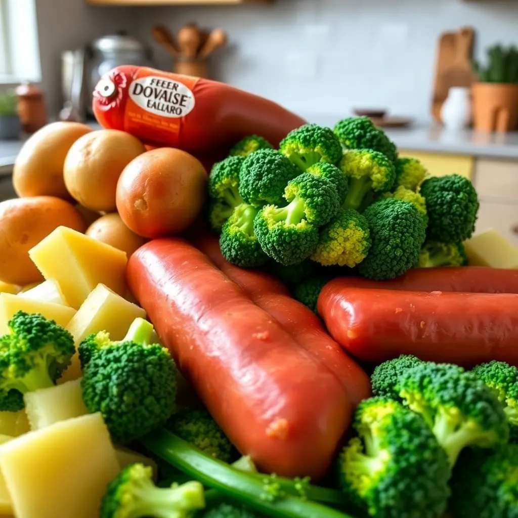 Essential ingredients for Easy Kielbasa Skillet Dinner