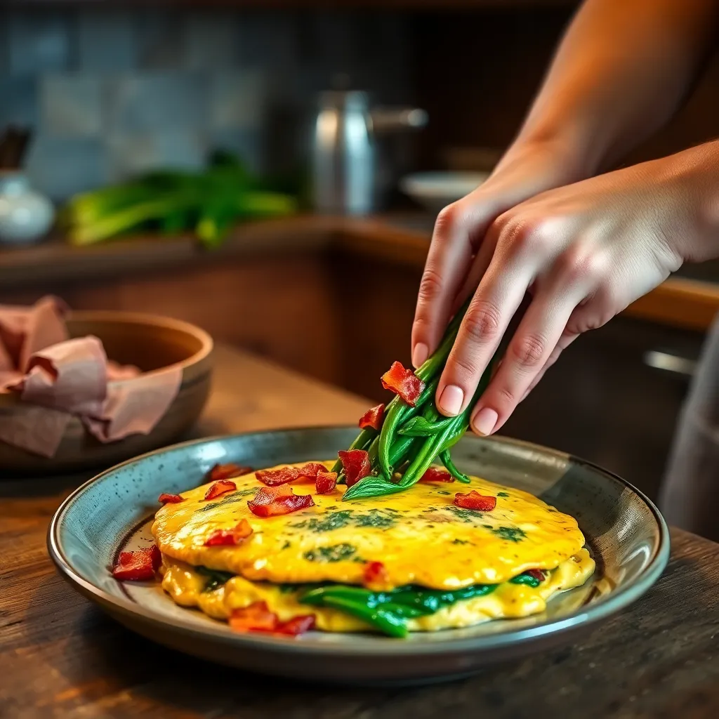 Key ingredients for Fiddlehead and Bacon Omelette