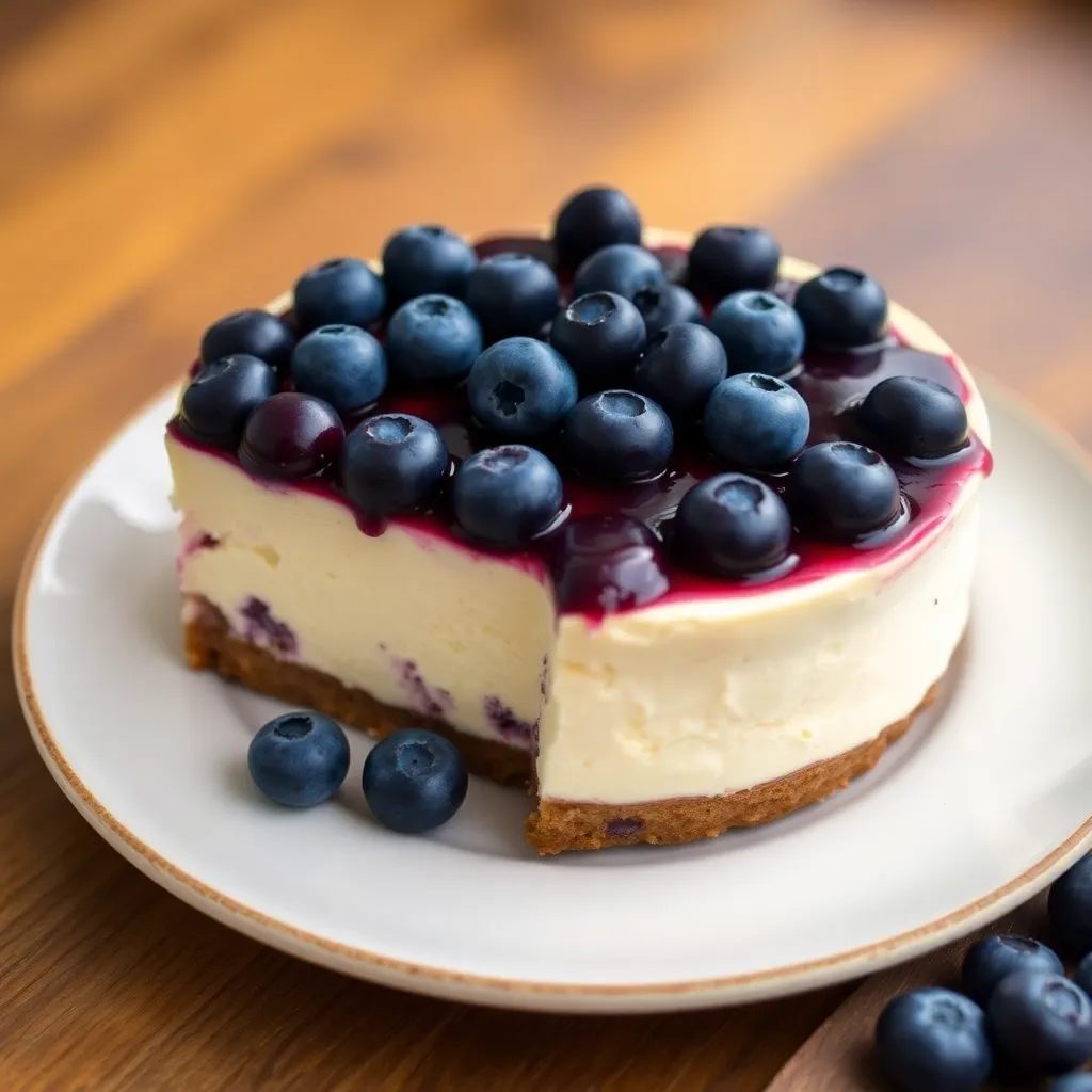 A delicious slice of Fresh Blueberry Cheesecake