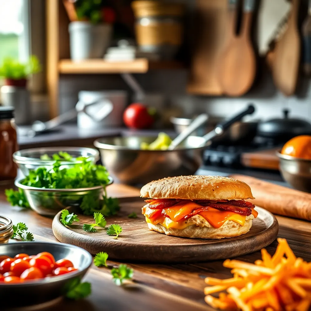 Key ingredients for Hot Buffalo Chicken Bacon and Cheese Sandwich