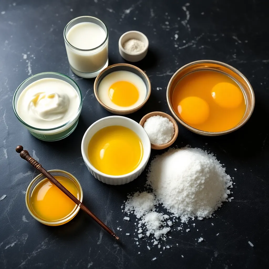 Raw ingredients for making Simple Crème Brûlée Dessert