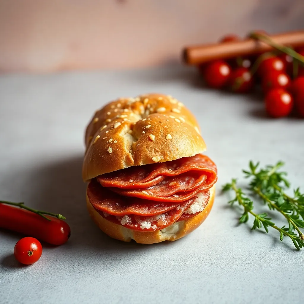 Top view of freshly made Simple Salami Sandwich