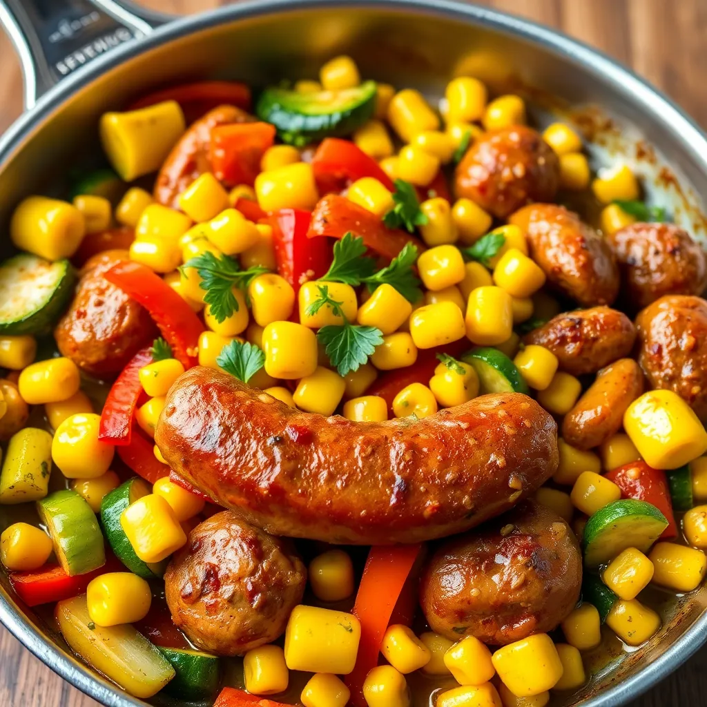 Image of Skillet Sausage and Vegetables being prepared