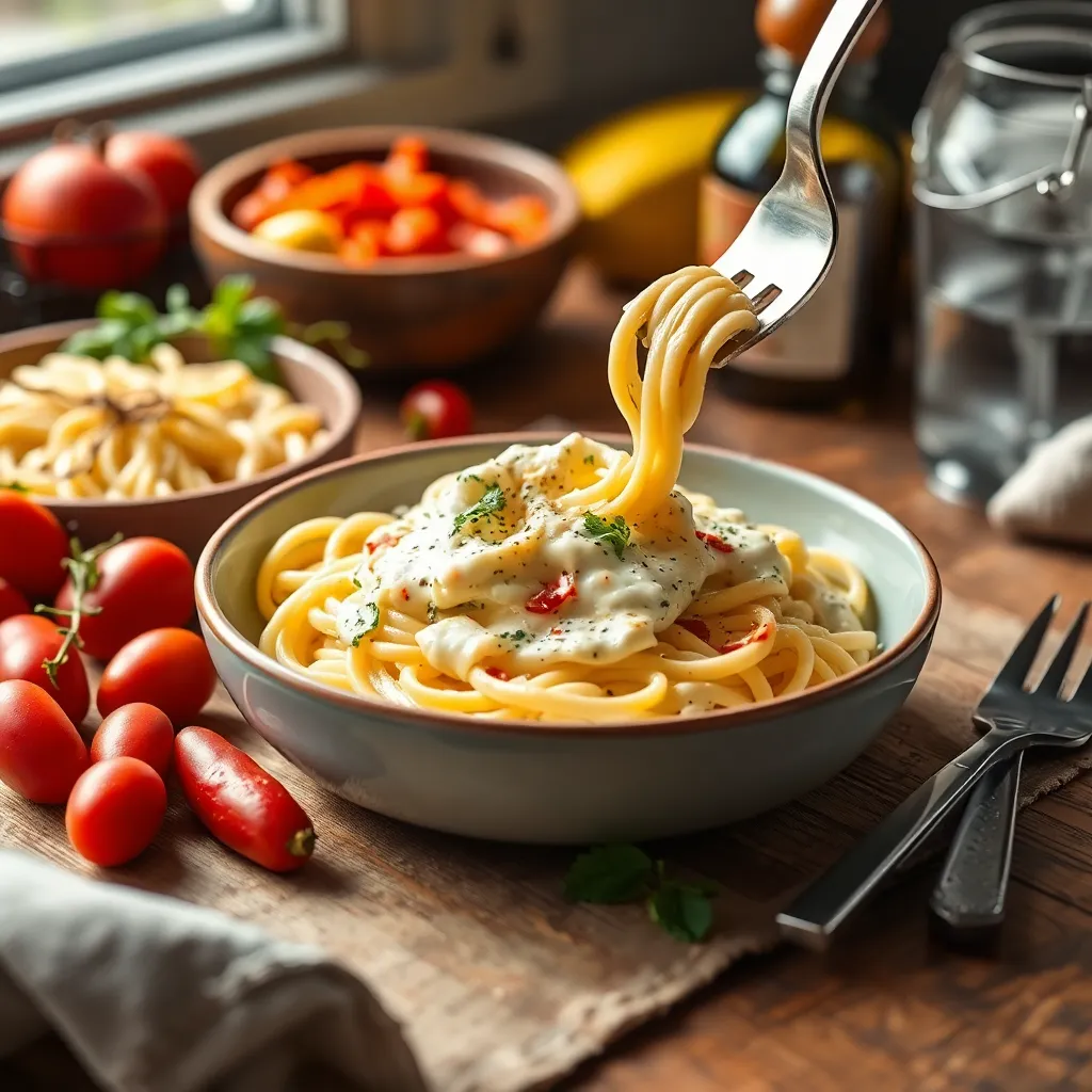 Ingredients display for making To Die For Fettuccine Alfredo