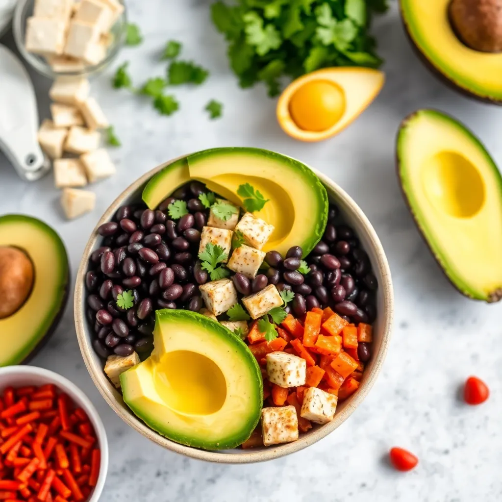 Key ingredients for Ultimate Tofu Breakfast Burrito Bowls