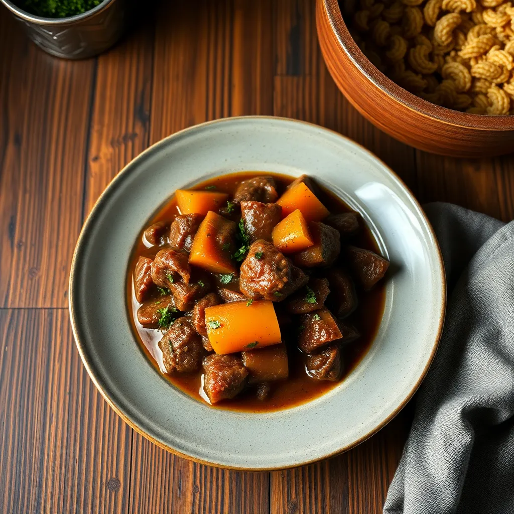 A savory bowl of beef stew seasoned to perfection