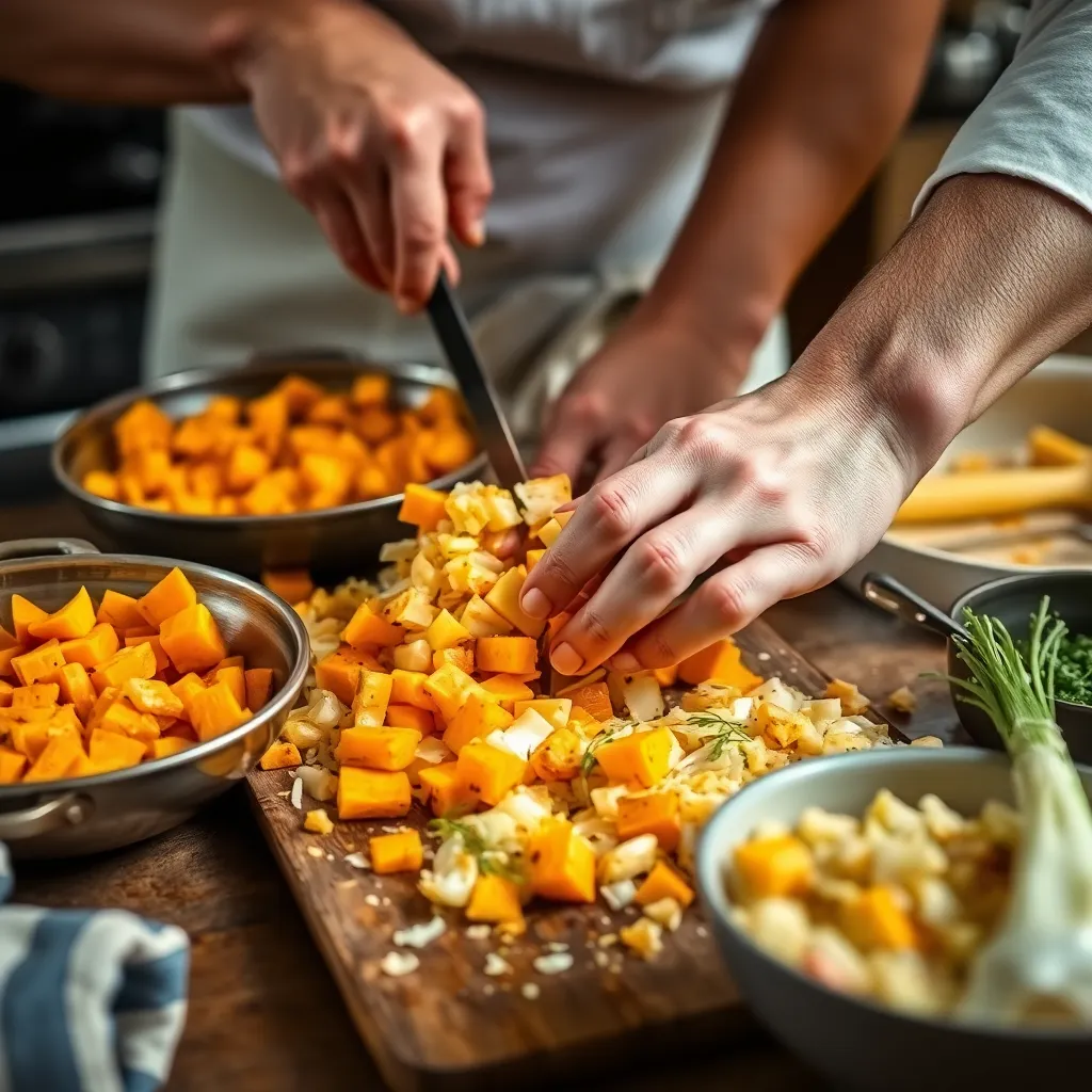 Key ingredients for butternut squash risotto fennel