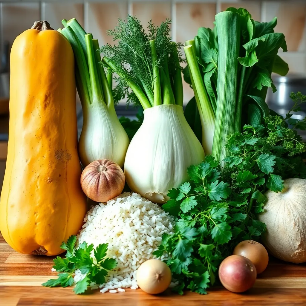 Ingredients used in butternut squash risotto fennel