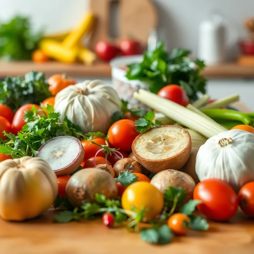 Collection of ingredients needed for creamy Tuscan chicken soup