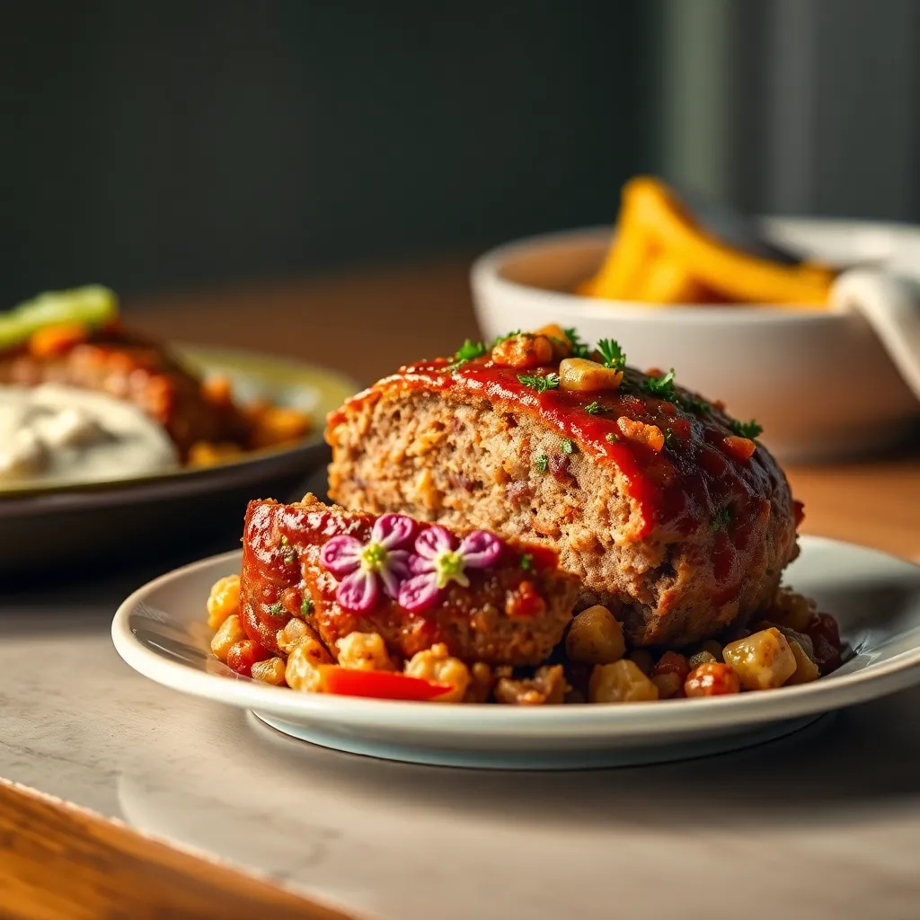 A delicious serving of meatloaf with stove top stuffing