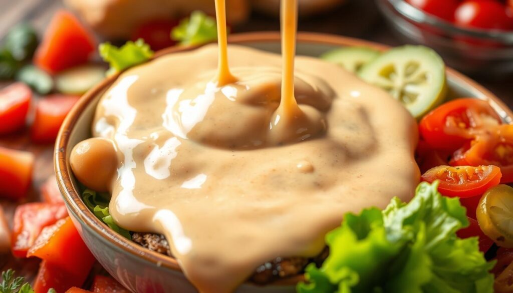 delicious burger bowl sauce