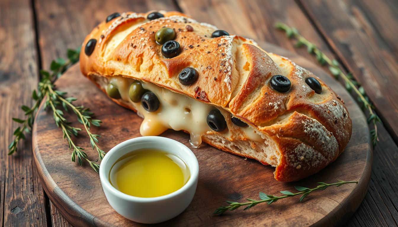 homemade bread with olives and cheese