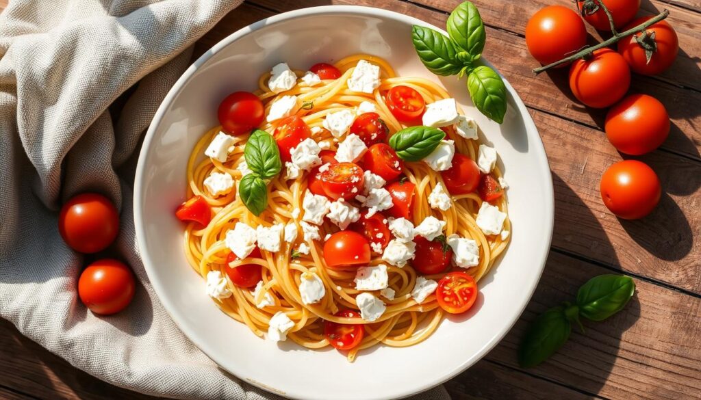 spaghetti with feta